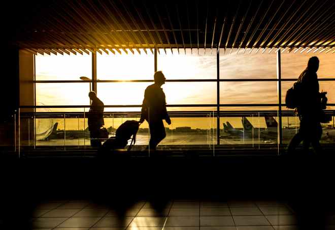 silhouette of person in airport